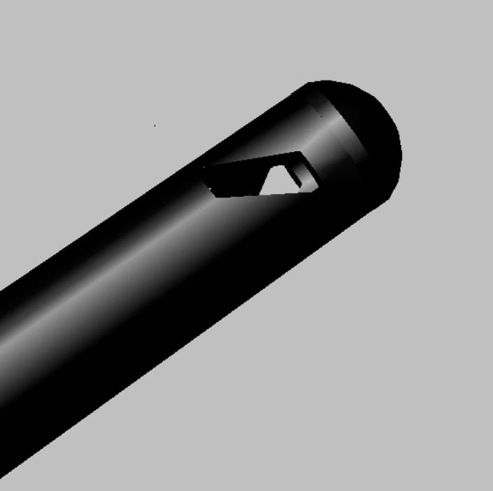 CAD rendering of lateral outlet tip geometry for irrigation needle design
