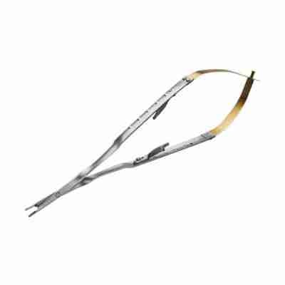 17.5cm Micro Needle Holder Castroviejo Lock Carbide Round Handle Curved Tips